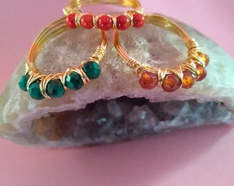 Rings with stones wrapped in copper wire - Handcrafted rings - Rings with stones
