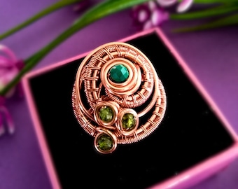 Copper and hard stone ring - Wire wrapped ring - Stone rings - Handmade rings - Original rings
