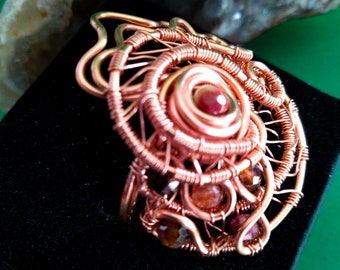 Bague Nautilus Cuivre - bague coquillage - bague artisanale - bague cuivre et pierres dures - bague originale - bague enroulée de fil