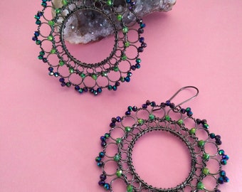 Crystal Earrings - Dark Earrings - Goth Earrings - Original Earrings - Large Earrings - Maxi Earrings