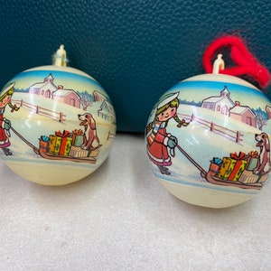 Cute Vintage Christmas Ornaments Sledding Kids Cute Dogs