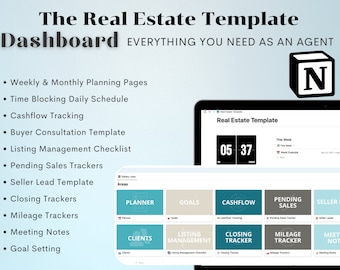 The Real Estate Planner | Notion Template | Editable | Listing Checklist | Client Management | Weekly Planner | Cashflow Tracker