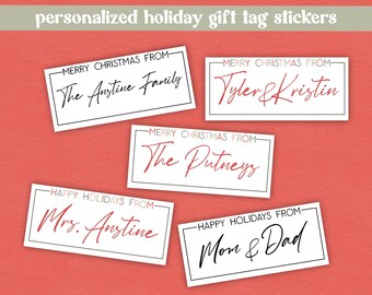 Personalized Holiday Gift Tag Stickers, Christmas Envelope Seals