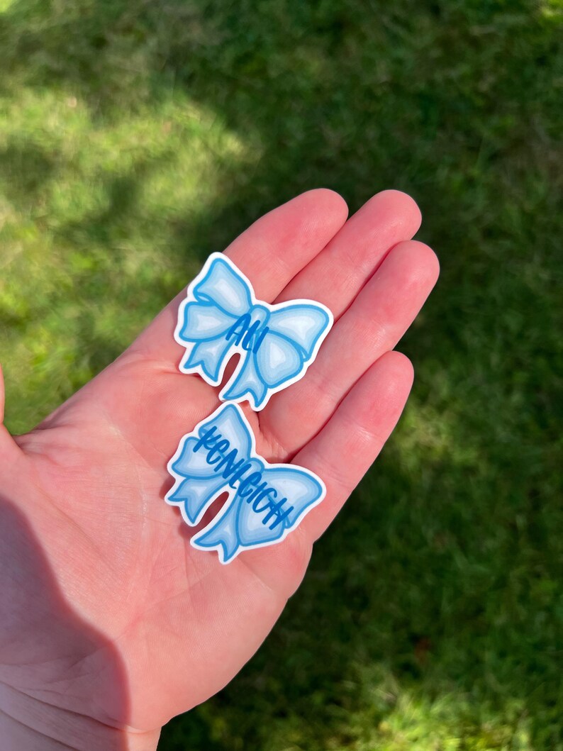 Bow Name Tag, Custom Blue Name Sticker for Kids, Aesthetic Name Decal ...