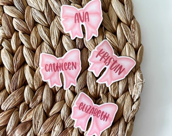 Bow Name Sticker, Custom Pink Label, Water Bottle Decal