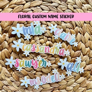 Floral Custom Name Stickers, Personalized Name Decal For School, Colorful Name Tags, Unique Gift For Her, Name Labels for Kids