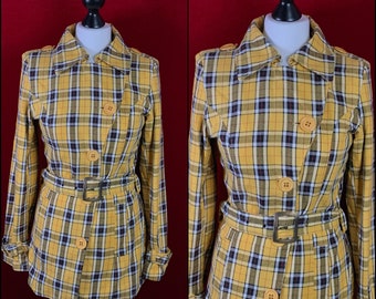 Vintage 1980s 1990s Yellow Checkered Coat