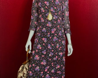 Vintage 1970s Pink Purple Floral Maxi Dress / Summer Dress / Spring Dress / Size S M