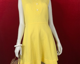 Vintage Lemon Yellow Fit & Flare Shift Dress / 60s / Yellow / Mod / Size S M