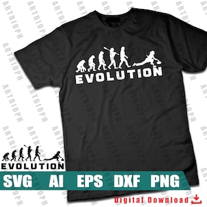 May include: A black t-shirt featuring a white graphic of the evolution of man, culminating in a person playing curling. The text "EVOLUTION" is displayed beneath the graphic.