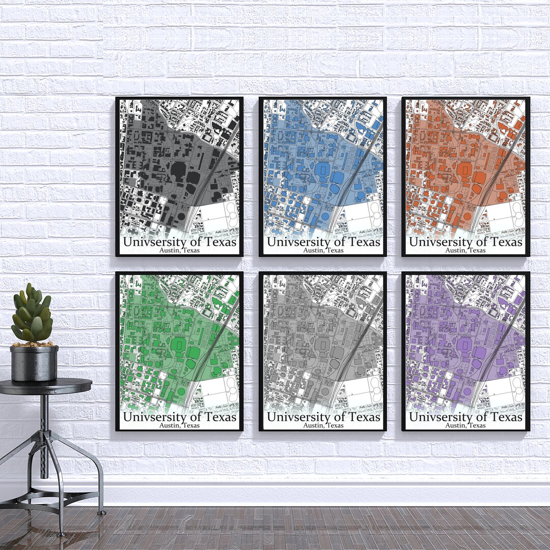 Colored Campus Map of University of Texas at Austin and All Its Roads ...
