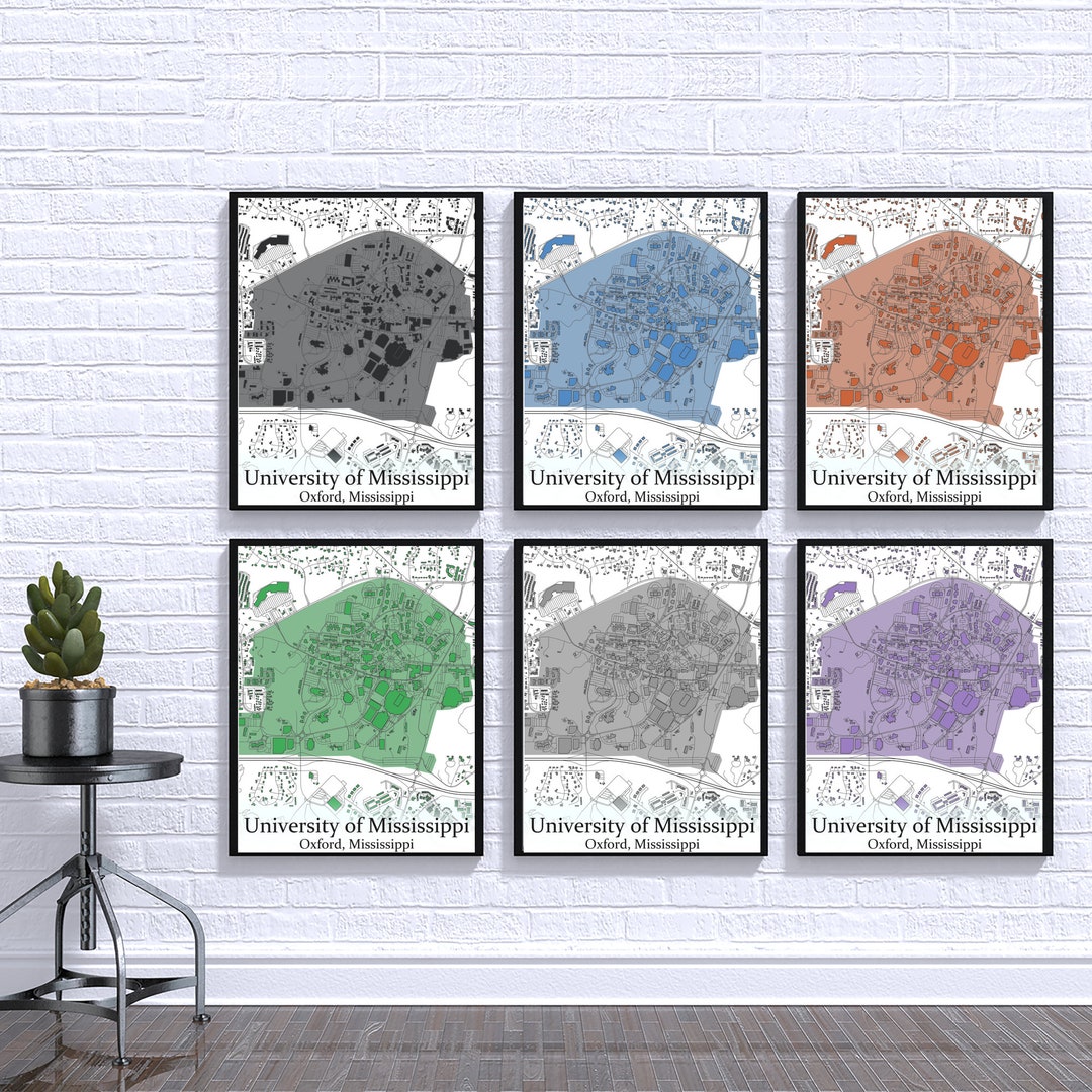 Colored Campus Map of Ole Miss University and All Its Roads - Etsy