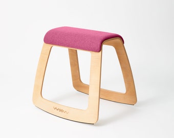 Chaise Ergonomique Postural en Bois H. cm 57 – Tabouret Oscillant - Coussin Pure Lain Vierge Rose Fuchsia - Ecosostenible et Made in Italy