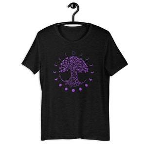 Drzewo życia fazy księżyca krótki rękaw unisex T-shirt, drzewo życia koszula, faza księżyca koszula, boho koszula, Celestial T-shirt, Moon Boho koszula