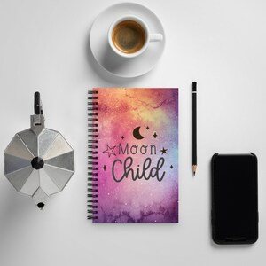 Cuaderno espiral de niño de la luna, cuaderno espiritual, cuaderno celestial, diario místico