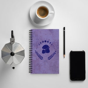 Mushroom Moon phase Spiral notebook, spitural notebook , celestial notebook, mystical journal, Journal