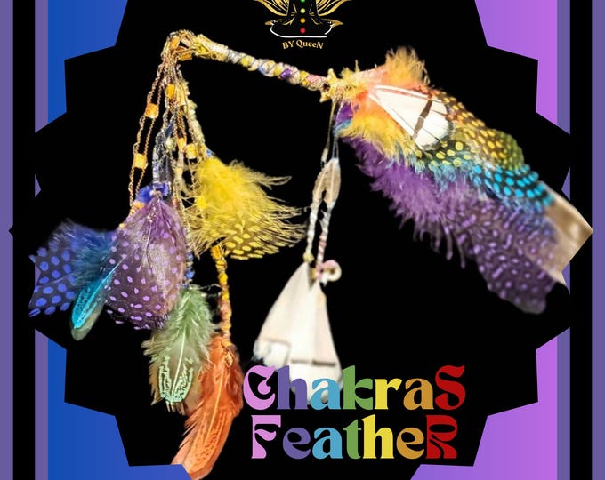 Chakra smudging Feathers, spiritual healing feather tool, sage feather with chakra stones