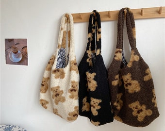 fluffy bear tote bag