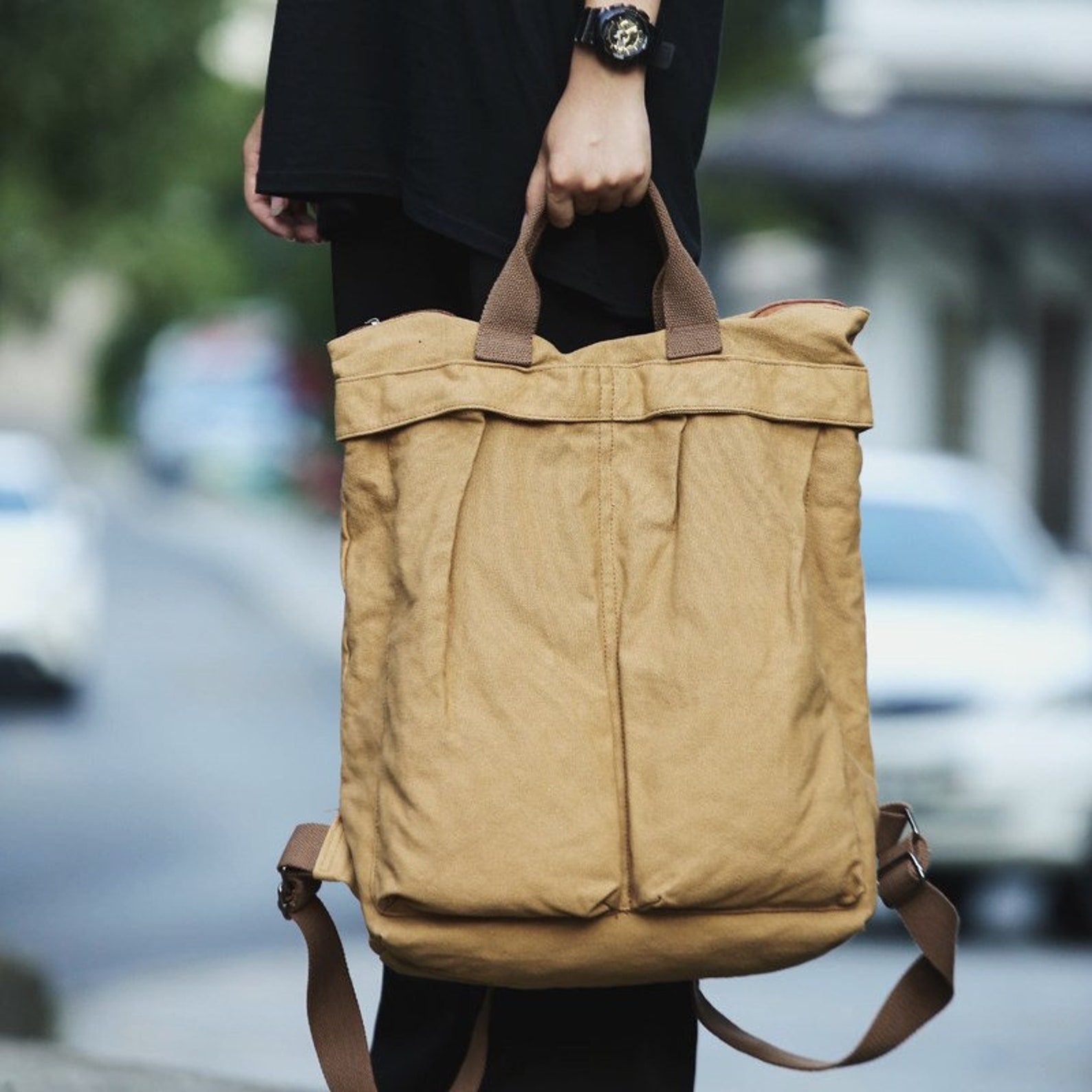 Black Backpackvintage Canvas Backpackschool Bageveryday - Etsy