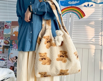 Teddy Winter Soft Plush Tote Bag – The Kawaii Shoppu