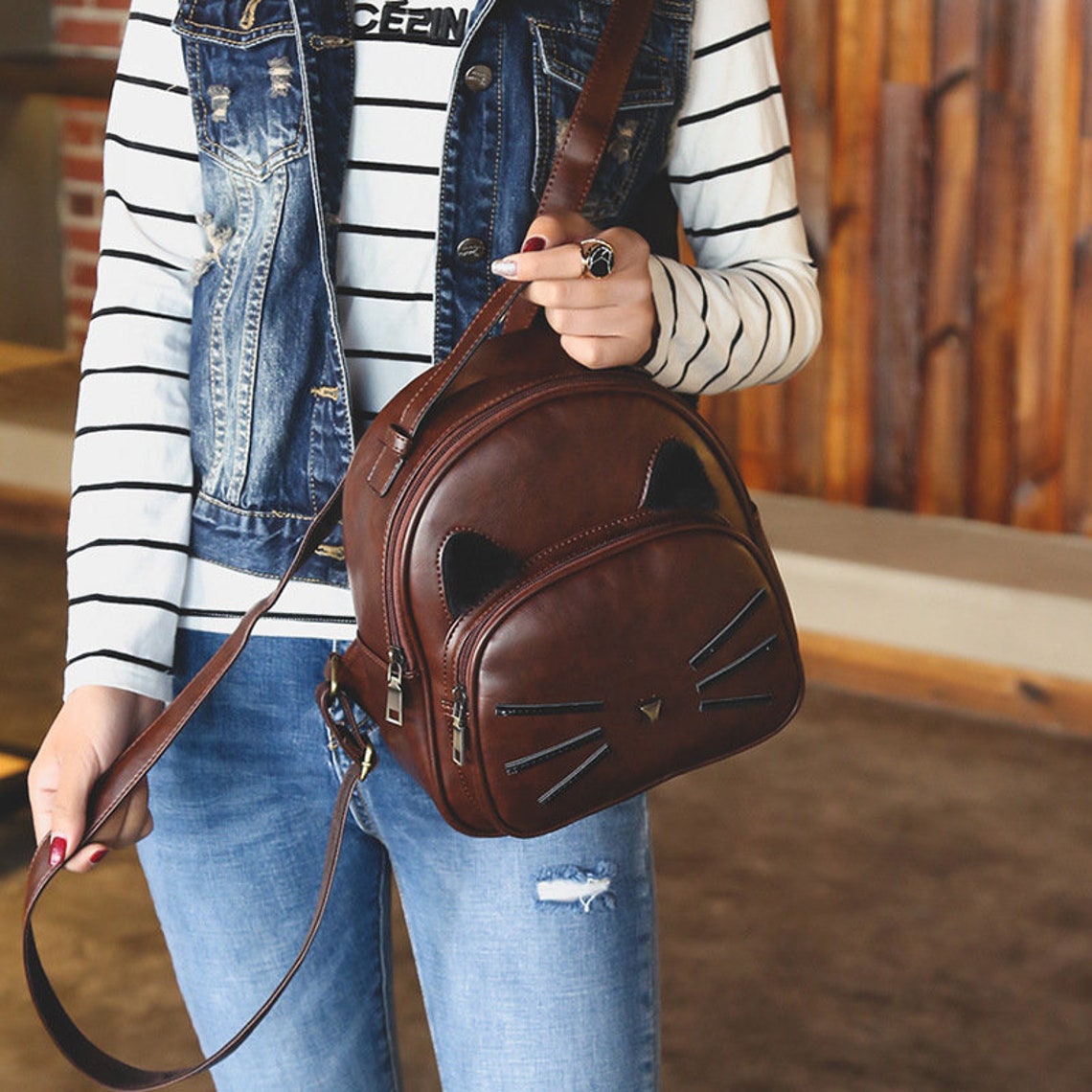 Small Cute BackpackCute Cat Shape BackpackBackpack For image 4