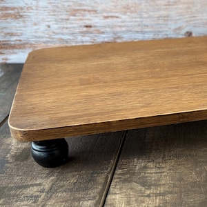 Wood Riser, Wood-stained with black legs, Display Stand, 6.75" x 9.75" Rectangle