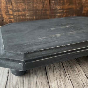 Black Distressed Wood Riser with Cut Corners, display stand, 5" x 7"