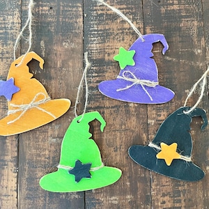 Set of 4 Witch Hat ornaments, Halloween Ornaments