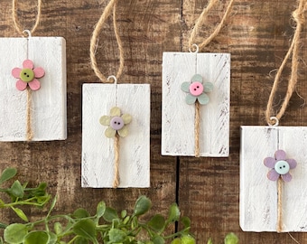 Set of 4 Mini Flower Ornaments, Spring Decor