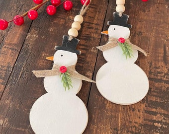 Set of 2 Snowmen Wood Ornaments, Rustic Christmas Ornaments, Wood Gift Tag