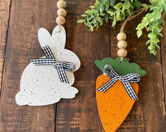 Set of 2 Bunny and Carrot Ornaments, Easter Ornaments