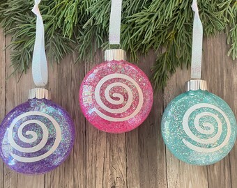 Set of 3 Candy Glitter Ornaments, Candy Christmas Ornaments