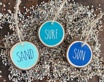 Set of 3 Beach/Coastal Woodslice Ornaments