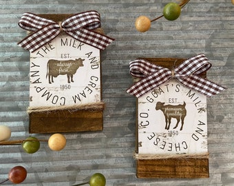 SET of 2 Farmhouse Style Magnets, Wooden Refrigerator Magnets, Farmhouse Mini Signs