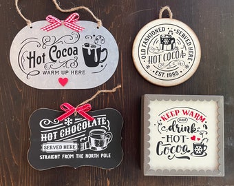 Vintage Hot Cocoa Bar Sign, Tiered Tray Decor