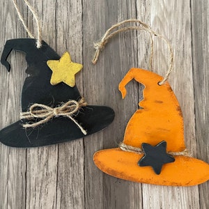 Set of 2 Witch Hat ornaments, Halloween Decor