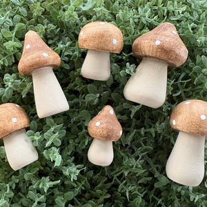 Set of 6 Decorative Mini Wood Mushrooms, Rustic Woodland Decor