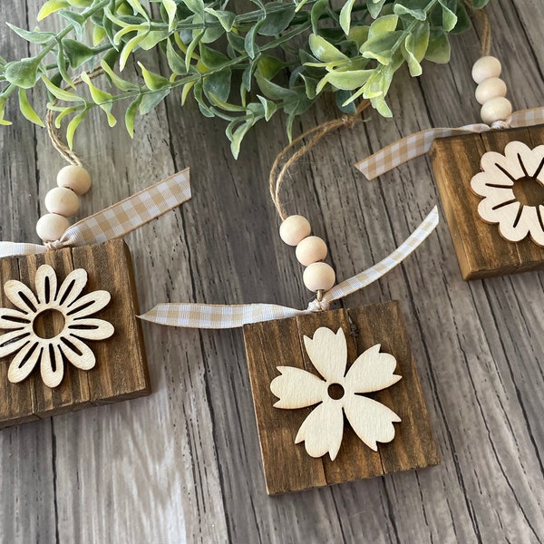 Set of 3 Rustic Flower Ornaments, Spring Ornaments