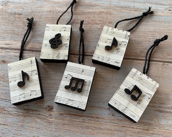 Set of 5 Mini Musical Note Ornaments, Wood Christmas Ornaments