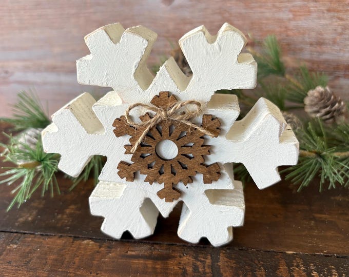 Rustic Wooden Snowflake, Standing Wood Snowflake, Winter Tiered Tray - Etsy