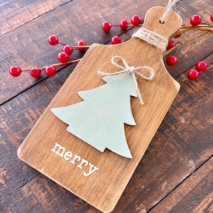 Rustic Christmas Tree Cutting Board, Tiered Tray Decor