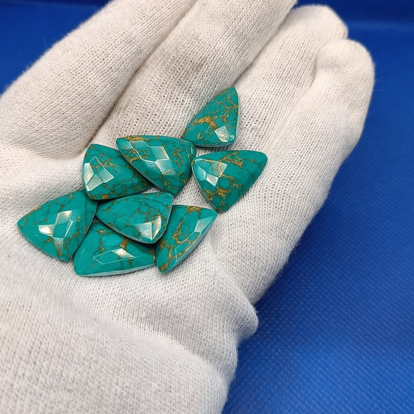 Green Turquoise, Long Triangle pairs with both side checker cut polished - 20x15 mm size. 2 pc.