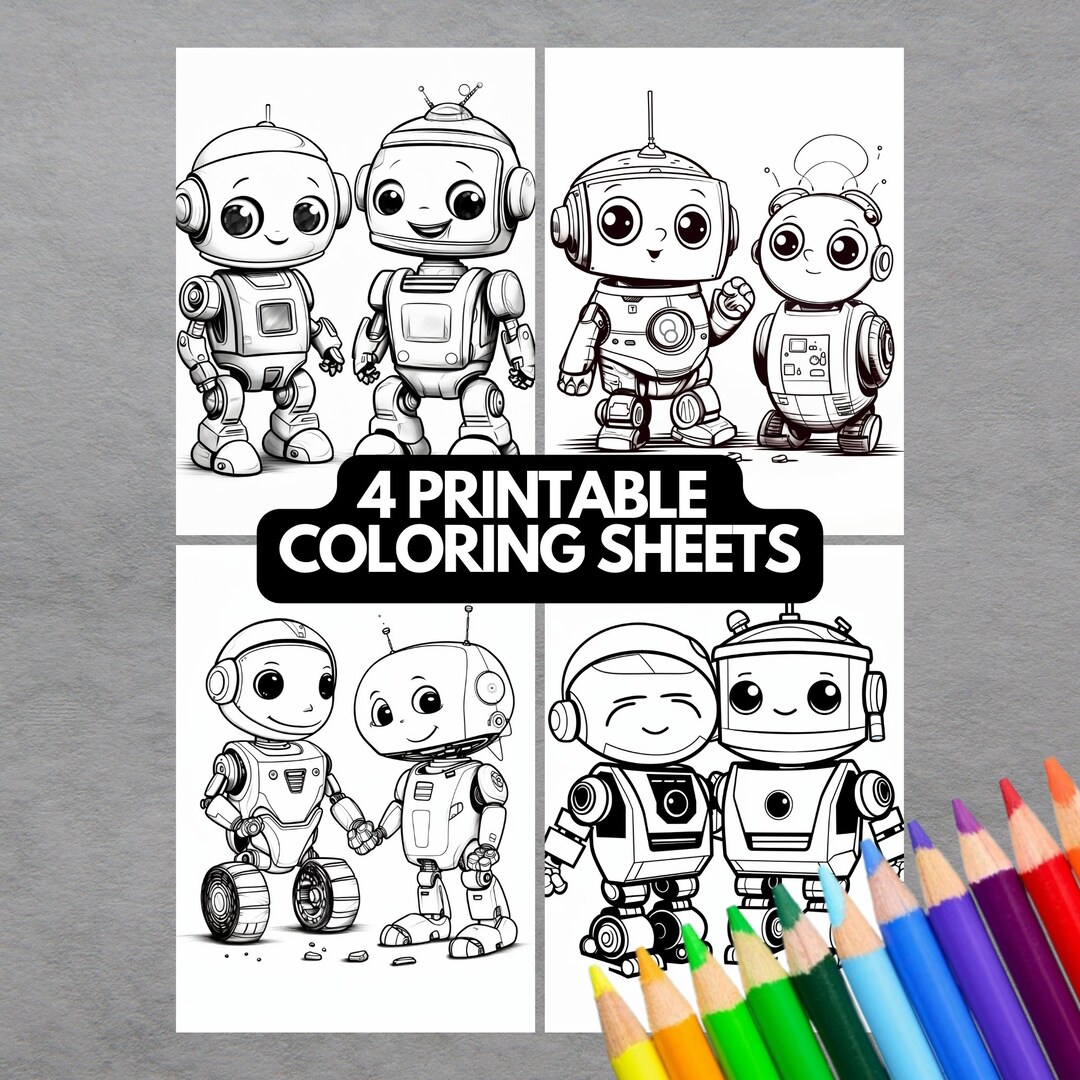 Printable Cute Robot Coloring Pages for Kids and Adults - Digital ...