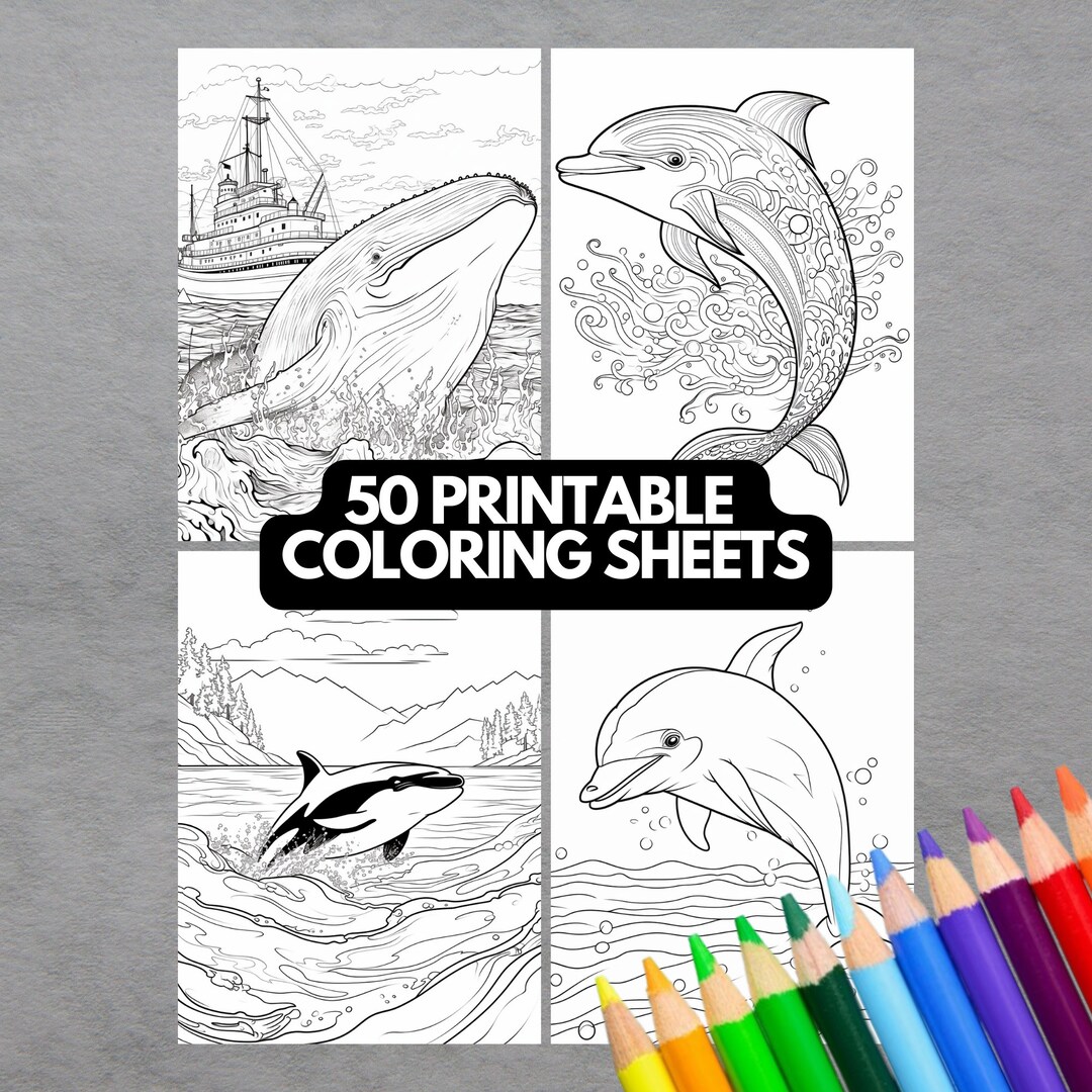 Whales Dolphins Coloring Book Pages Adults: 50 Best Stress Relieving ...