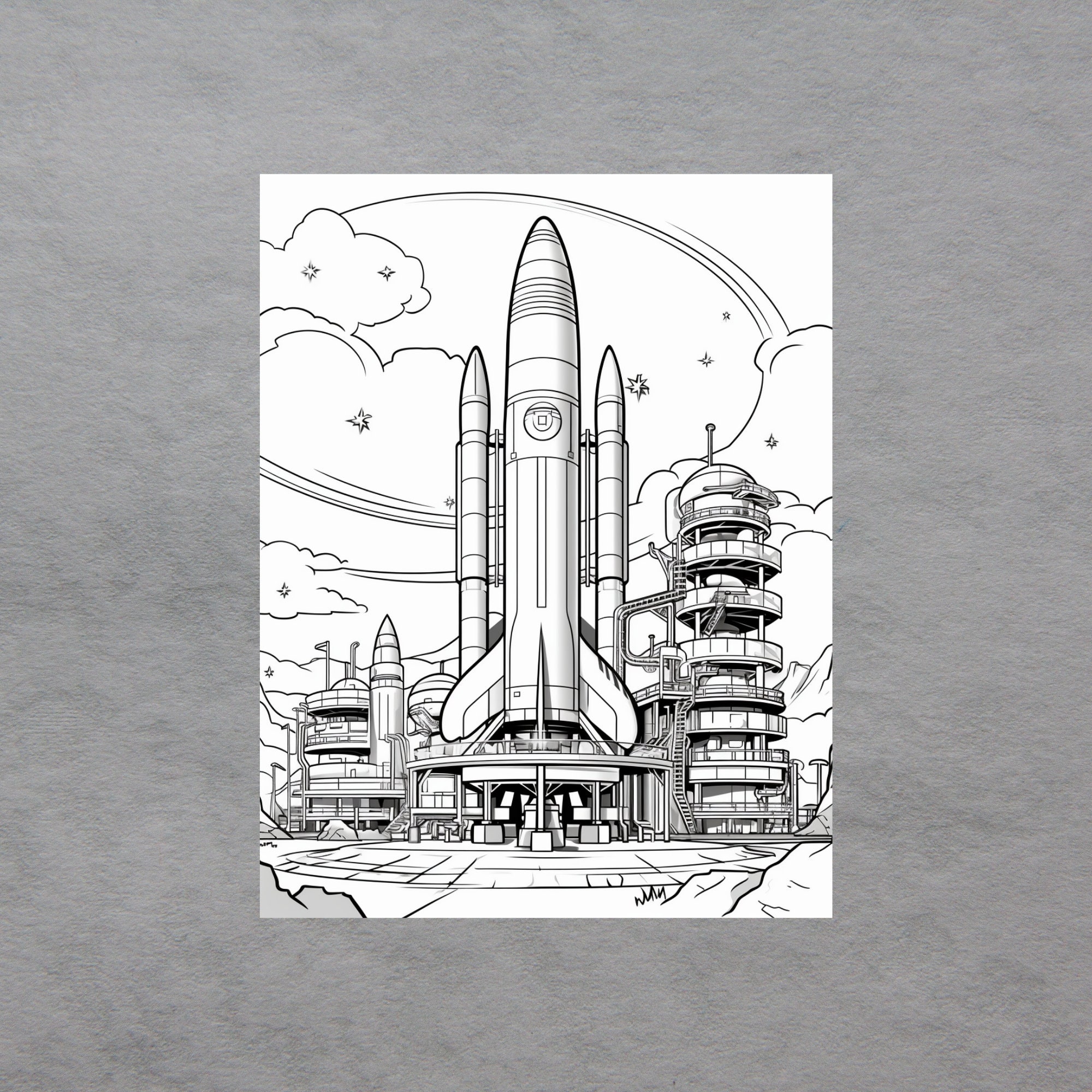 Printable Rockets To Color Rocket Ships Coloring Book, 10 Coloring Pages, for Adults and Kids ...