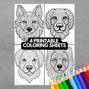 Beautiful Dogs - Printable Adult Coloring Pages - Dog Coloring, Mandala Style, Digital File, Instant Download, Printable coloring pages PNG