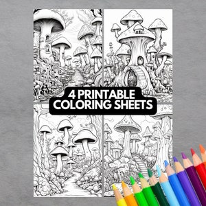 Mushroom Forest Stoner Coloring Pages | PNG | Printable Adult Coloring Pages | Instant Download | Digital File Fantasy Psychedelic Colouring
