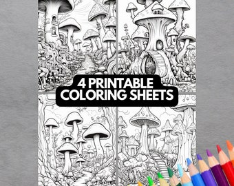 Mushroom Forest Stoner Coloring Pages | PNG | Printable Adult Coloring Pages | Instant Download | Digital File Fantasy Psychedelic Colouring