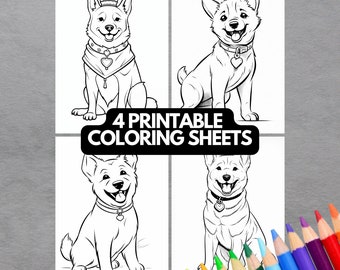 Shiba Inu Coloring Pages, Instant Download Digital Coloring E-book