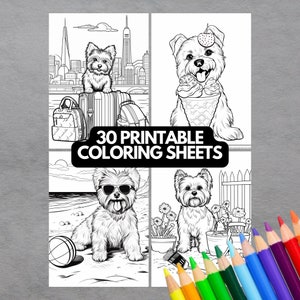 30 Cute Yorkshire Terrier Coloring Pages | Printable Dog Coloring Sheets For Teens, Adults & Dog Lovers Yorkie Stress Relief Relaxation PDF